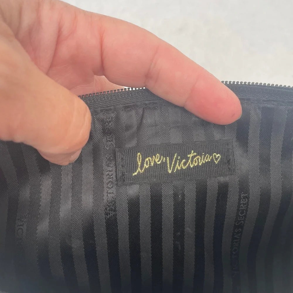 Victoria's Secret Black Star Glitter Logo Makeup Bag Cosmetic Pouch 11143013